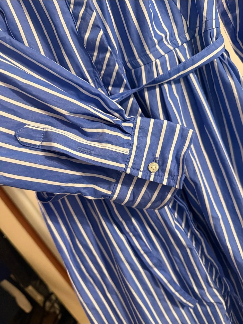 Free Assembly Blue White Striped Belted Shirt Dress Size Medium